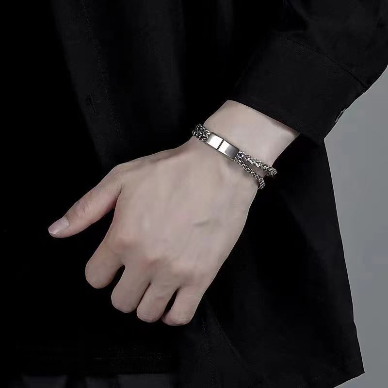 Chain Bracelet for Men -  Stainless Steel Cuban Link Bracelet Set  8.27inch - Gifts for Dad, Husband, Boyfriend silvery as picture