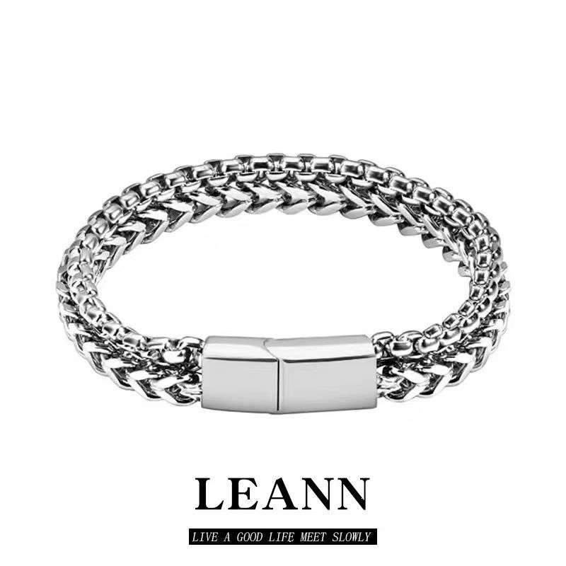 Chain Bracelet for Men -  Stainless Steel Cuban Link Bracelet Set  8.27inch - Gifts for Dad, Husband, Boyfriend silvery as picture