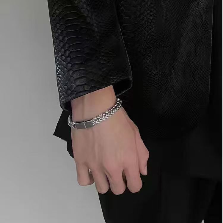 Chain Bracelet for Men -  Stainless Steel Cuban Link Bracelet Set  8.27inch - Gifts for Dad, Husband, Boyfriend silvery as picture