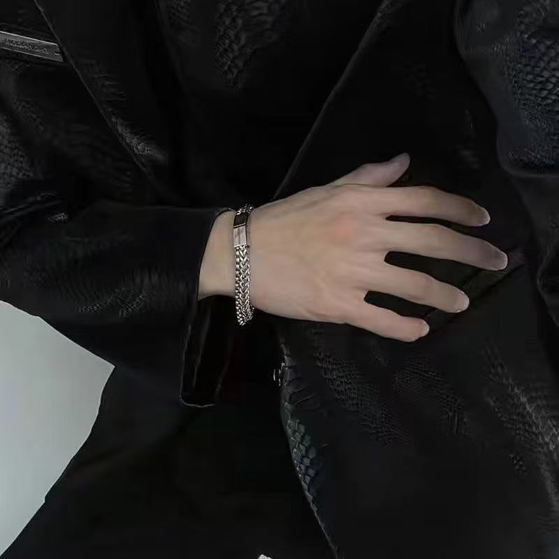 Chain Bracelet for Men -  Stainless Steel Cuban Link Bracelet Set  8.27inch - Gifts for Dad, Husband, Boyfriend silvery as picture