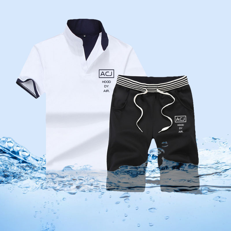 Men clothes 2 pack new short-sleeve T-shirts & Polos sports suit tied version of the trend of casual White M