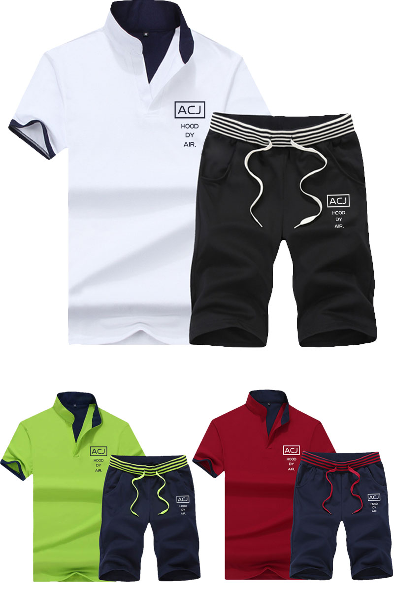 Men clothes 2 pack new short-sleeve T-shirts & Polos sports suit tied version of the trend of casual White M