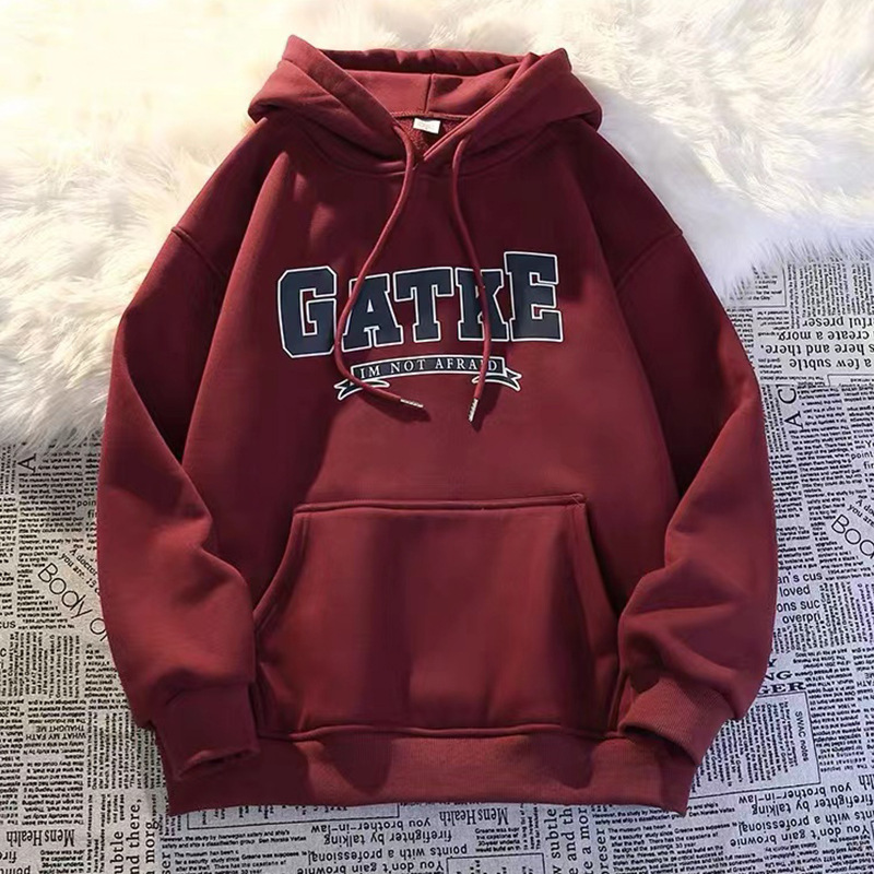 American heavyweight hooded sweatshirt for men in autumn and winter, with thick velvet and loose oversized, suitable for couples' casual sports jacket brown M