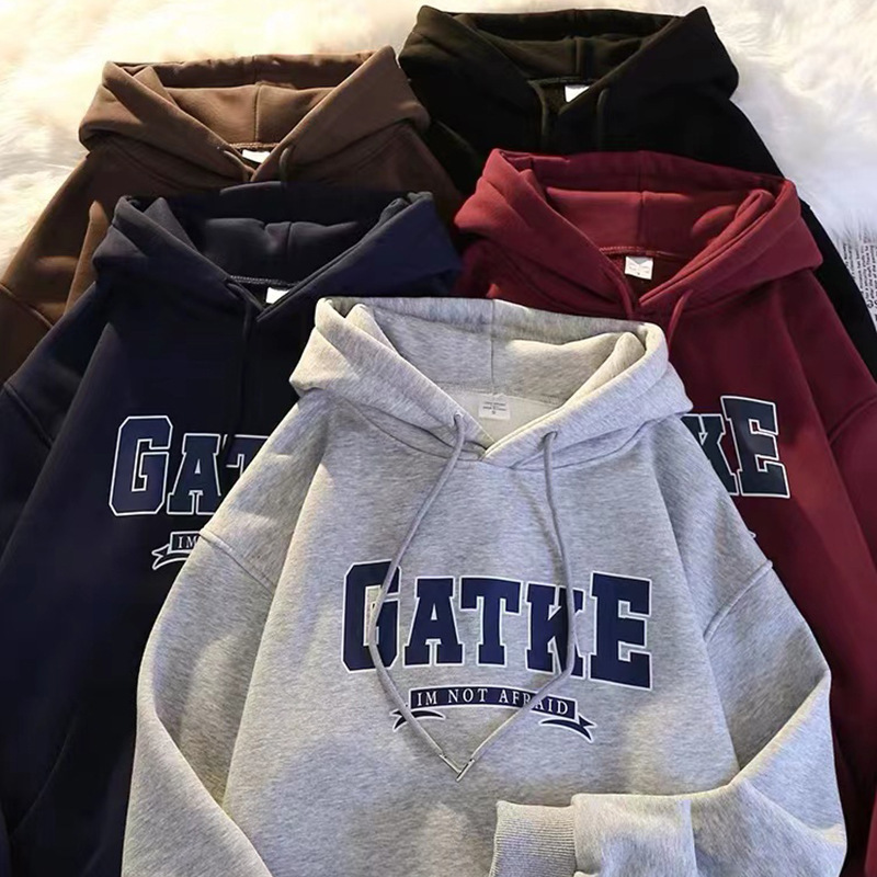 American heavyweight hooded sweatshirt for men in autumn and winter, with thick velvet and loose oversized, suitable for couples' casual sports jacket brown M