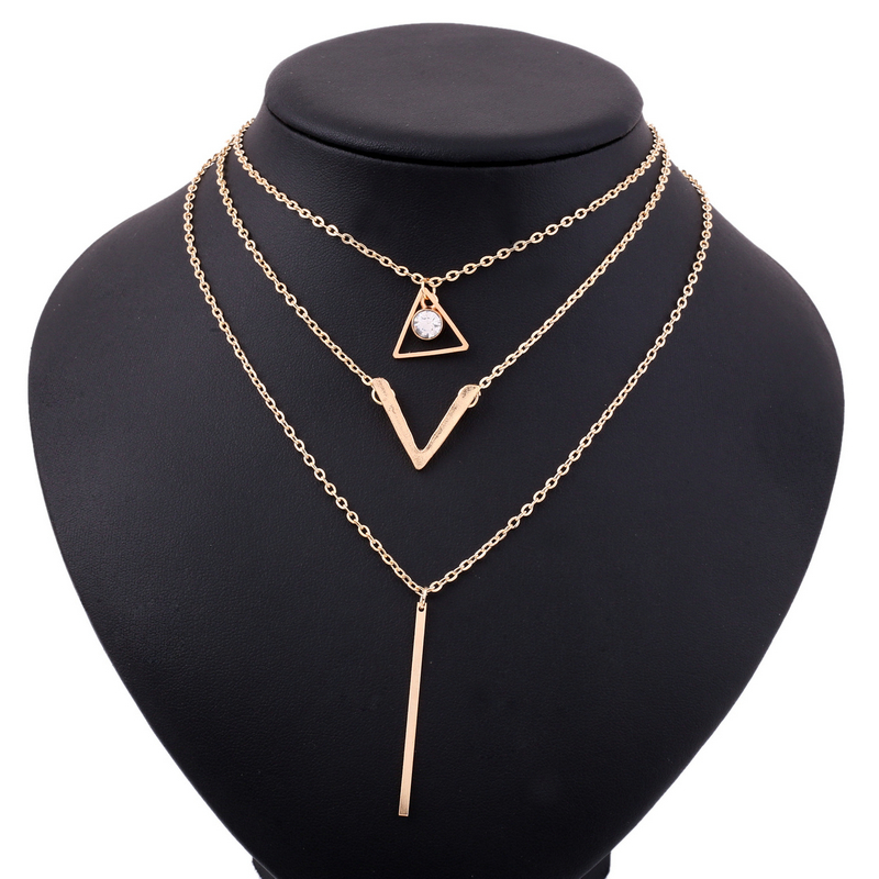 Women Necklaces Pendants 3 Multi Layer Necklace Tassel Charm Bar Statement Necklace Valentines Gift Gold as picture