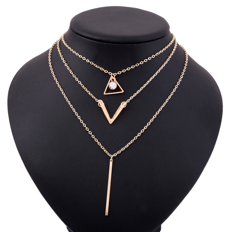 Women Necklaces Pendants 3 Multi Layer Necklace Tassel Charm Bar Statement Necklace Valentines Gift Gold as picture