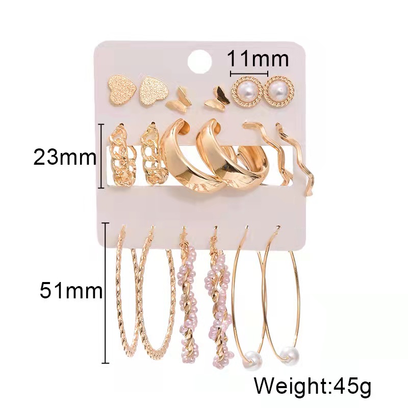 9 PIECES! Earrings Women's Fashion Accessories Jewellery 9pcs/Set Women Earrings Rhinestone & Pearl Ear Piercing Nine Different Styles Stunning Earrings Set For Girls As picture 9 Pcs