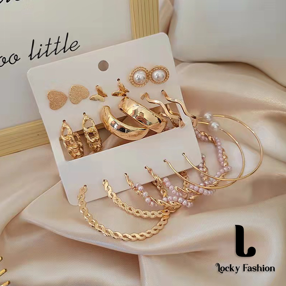 9 PIECES! Earrings Women's Fashion Accessories Jewellery 9pcs/Set Women Earrings Rhinestone & Pearl Ear Piercing Nine Different Styles Stunning Earrings Set For Girls As picture 9 Pcs