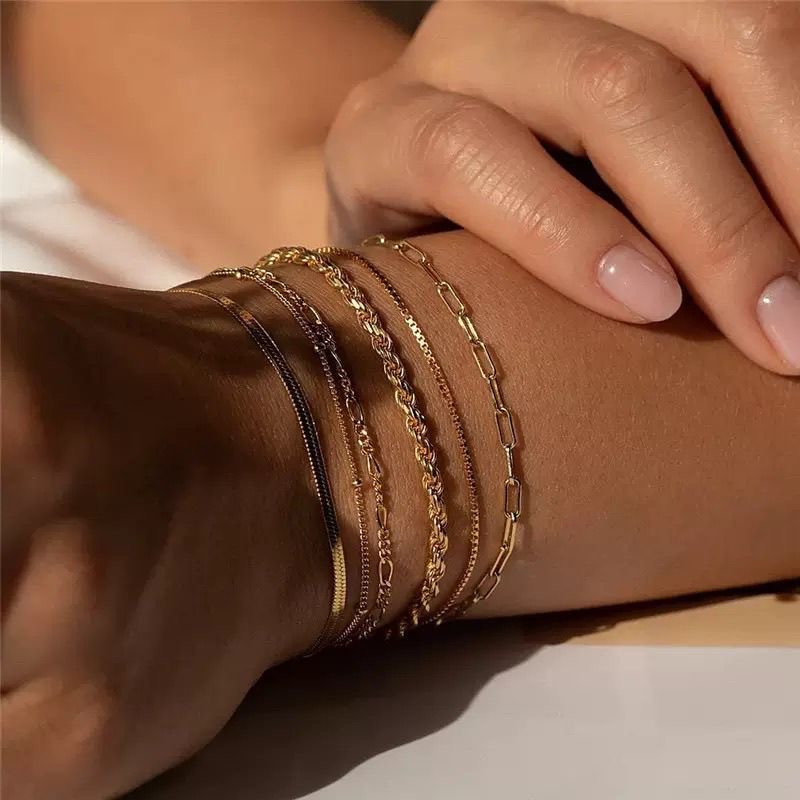 6 Pieces Women's Gold Bangle Bracelet - Multi-Layer Stackable Textured Bracelet Bohemian Jewelry Set. GOLD as picture Gold as picture
