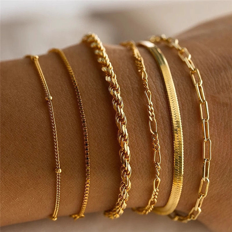 6 Pieces Women's Gold Bangle Bracelet - Multi-Layer Stackable Textured Bracelet Bohemian Jewelry Set. GOLD as picture Gold as picture