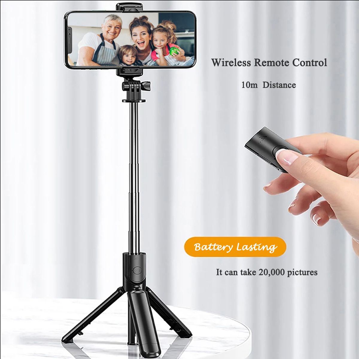 3 in 1 Integrated Monopod Tripod for Phone Portable be Folded Mini Selfie Stick Gimbal SLR Tripod Suitable Various Types of Phone Black No light as picture