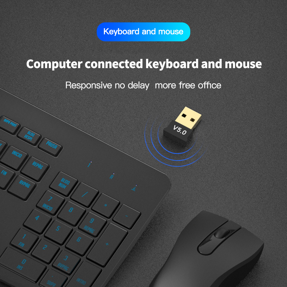 USB Bluetooth 5.0 Adapter Bluetooth Receiver Transmitter Wireless Audio Bluetooth Dongle for Computer PC Laptop Phone Tablet Printer Headphone Speaker Wireless Mouse Keyboard Music Black one siz