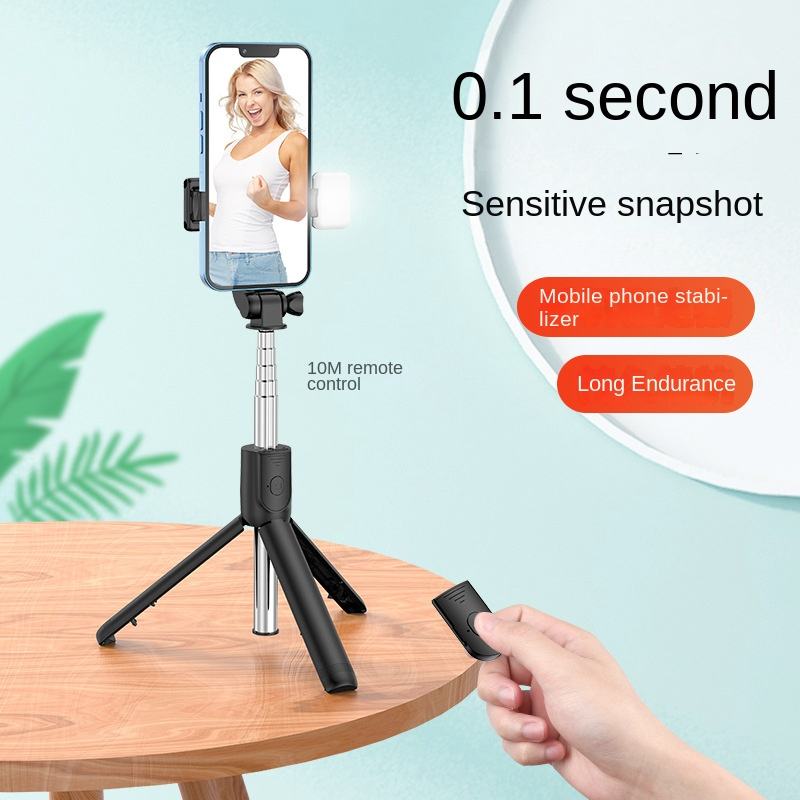 Bluetooth selfie stick 3in1 phones tripod stand fill light telescopic selfie stick wireless remote control tripod Bluetooth live streaming mobile phone stands Black With fill light