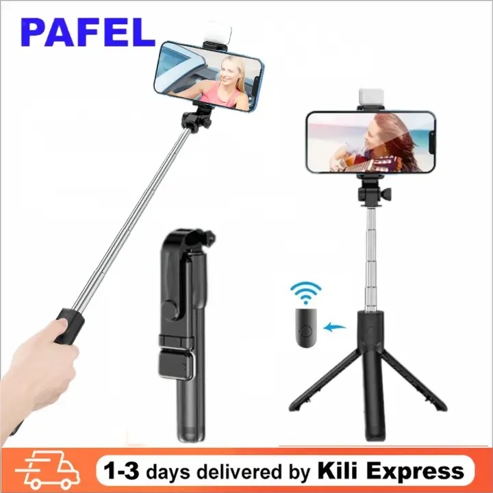 Bluetooth selfie stick 3in1 phones tripod stand fill light telescopic selfie stick wireless remote control tripod Bluetooth live streaming mobile phone stands Black With fill light