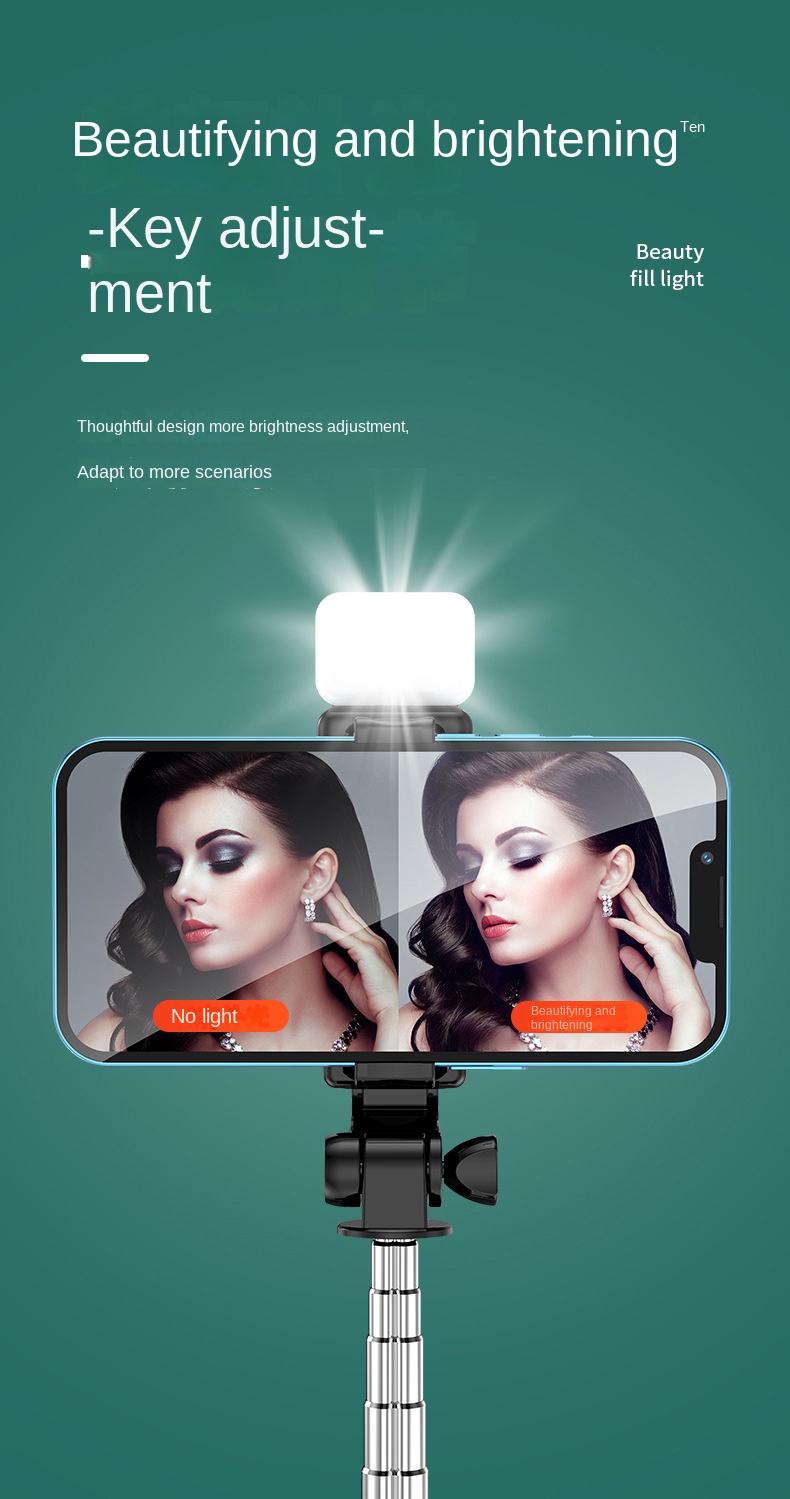 Bluetooth selfie stick 3in1 phones tripod stand fill light telescopic selfie stick wireless remote control tripod Bluetooth live streaming mobile phone stands Black With fill light