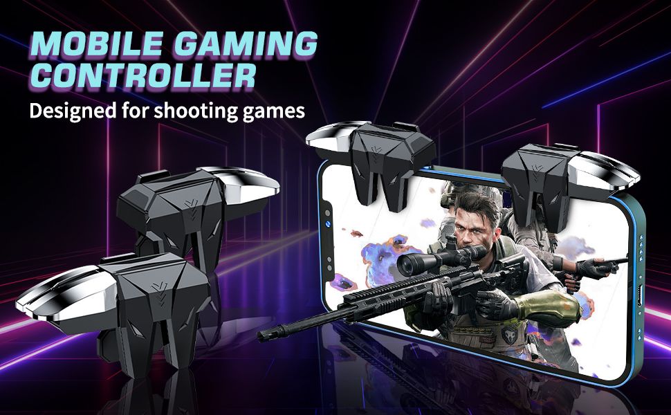 Mobile Game Triggers for iPhone/Android, Shooting Sensitive Controllers, Joystick Aiming & Shooting Triggers, for PUBG, COD, Fortnite, Zero Lag, 6 Finger Gamepads - High Sensitivity.