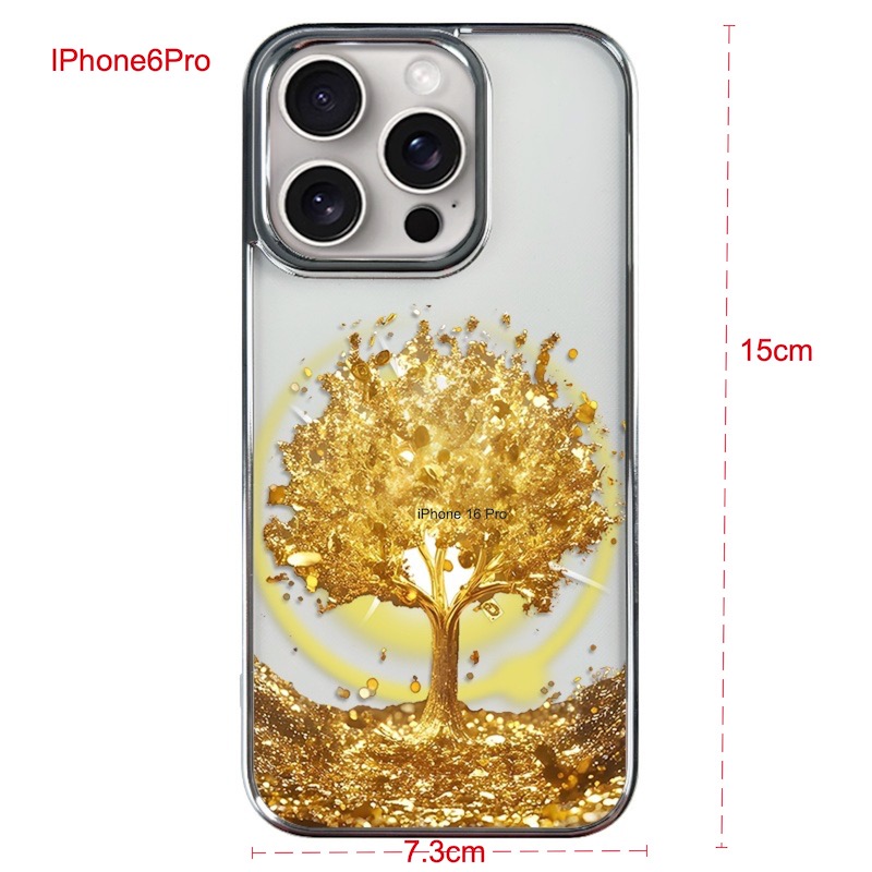 A golden tree patterned phone case designed to protect the phone from falling off Golden Iphone16