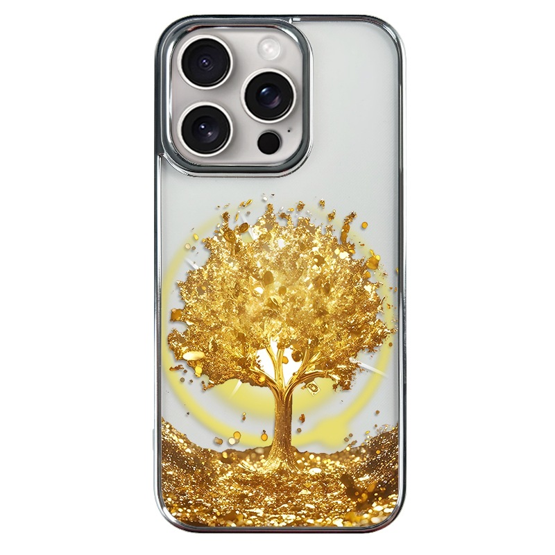 A golden tree patterned phone case designed to protect the phone from falling off Golden Iphone16