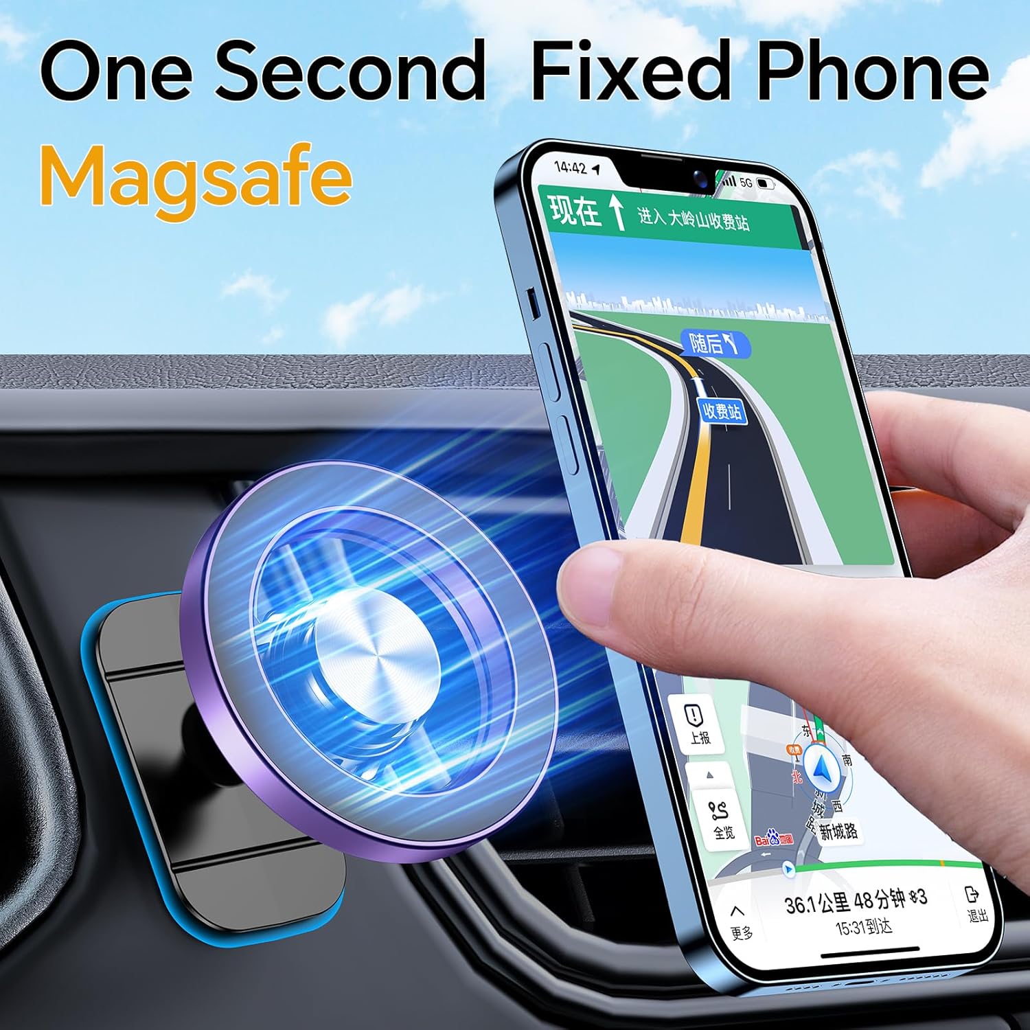 Magsafe Car Mount【20 Strong Magnets】Magnetic Phone Holder for Car Phone Holder Mount Dash【360°】Cell Phone Holders for Your Car Accessories for Women Men iPhone 16 Pro Max 15 14 13 12 Plus 尊享黑 标准