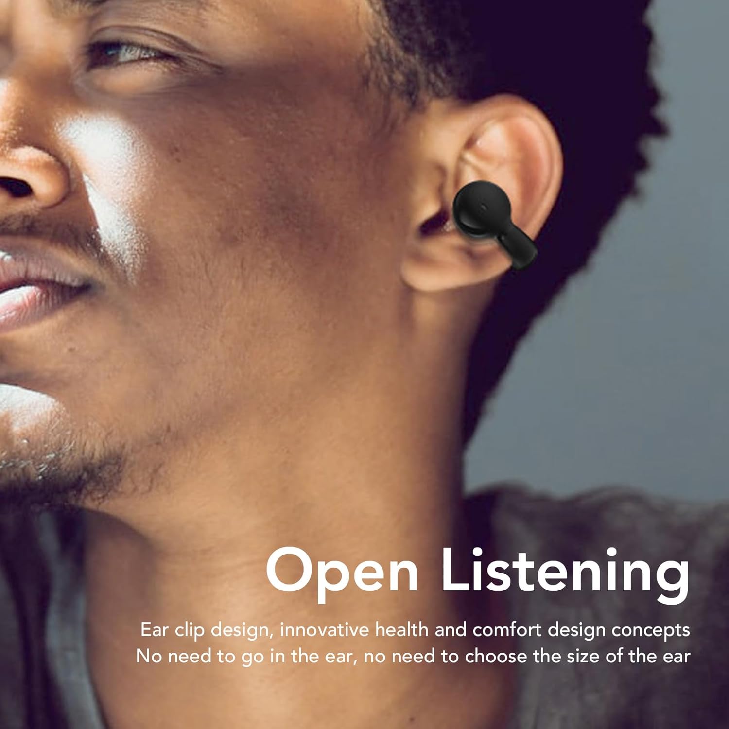 Open Ear Wireless Headset Bluetooth Single Ear Stereo Ear Clip On Earbuds for Sports Business Workout Deep Bass Noise Cancelling Headphone/Bluetooth Earphone Black Regular Size