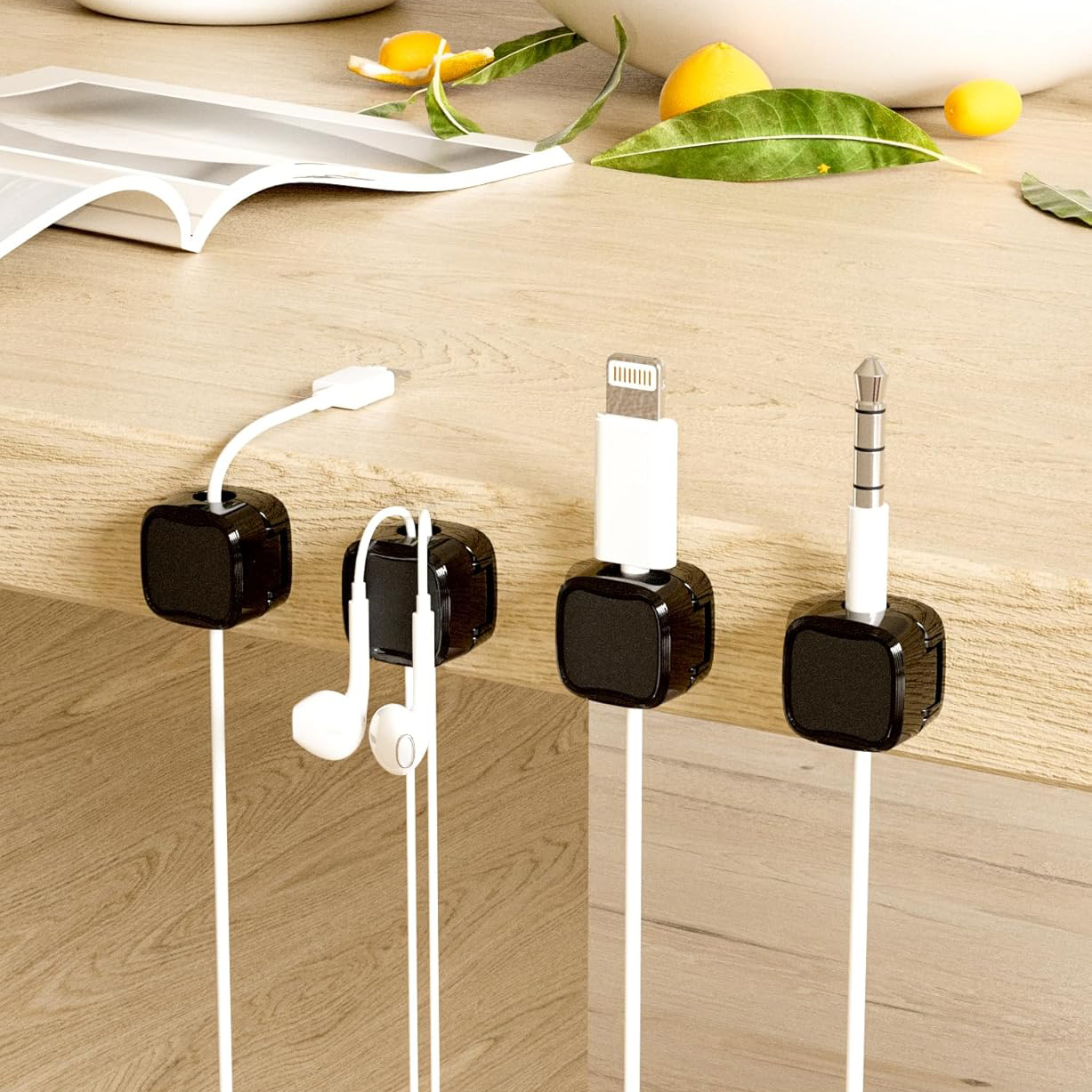 Magnetic Cable Clips, Adjustable Cord Holder Management, Adhesive Wire Keeper Organizer for Home Office Desk Phone PC Car Wall Desktop Nightstand Appliance (3-Pack) Black Regular Size