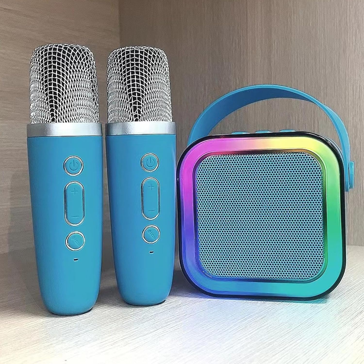 Bluetooth Audio K12 Karaoke Machine Portable 5.3 PA Bluetooth Speaker System with 2 Wireless Microphones Home Family Singing Children's Gifts Portable Mini Karaoke Speaker Microphone Beige As Pictur