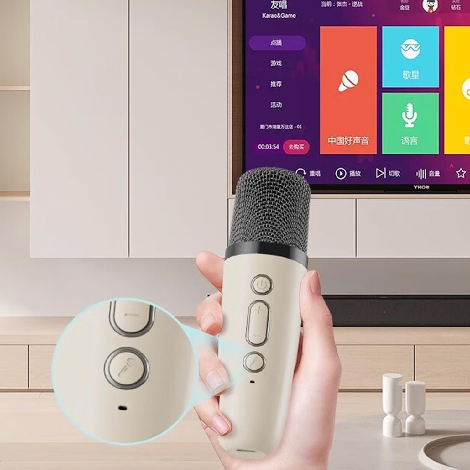 Bluetooth Audio K12 Karaoke Machine Portable 5.3 PA Bluetooth Speaker System with 2 Wireless Microphones Home Family Singing Children's Gifts Portable Mini Karaoke Speaker Microphone Beige As Pictur