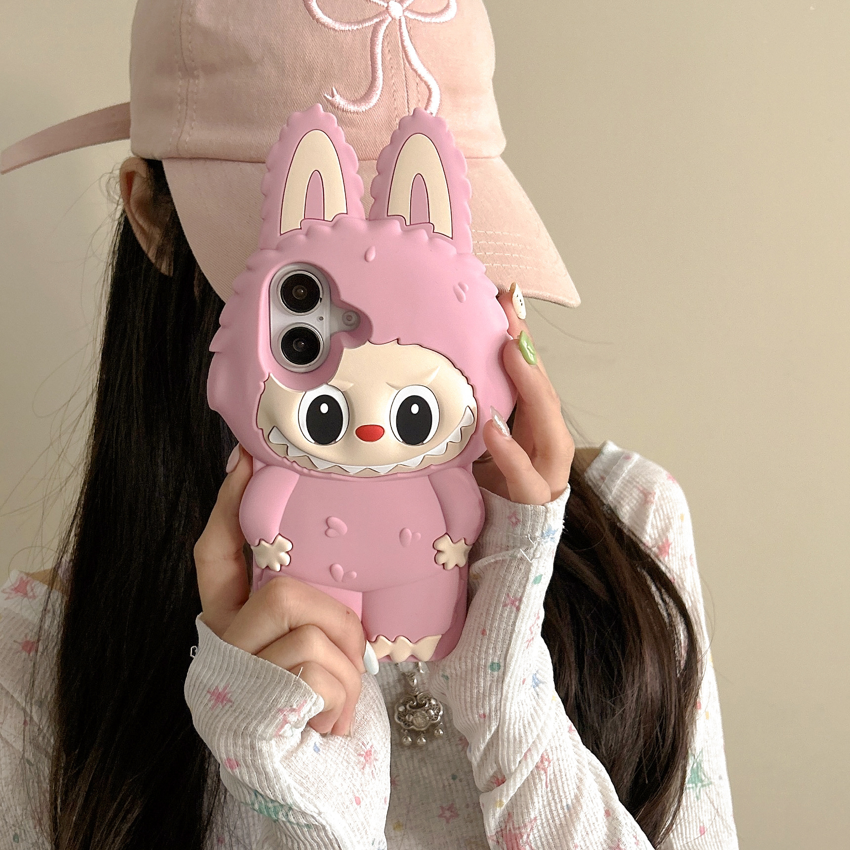 Cartoon cute three-dimensional Rabubu iPhone 16, Apple 15 compatible, for 13/14 Pro Max mobile phone cases Brown iPhone13
