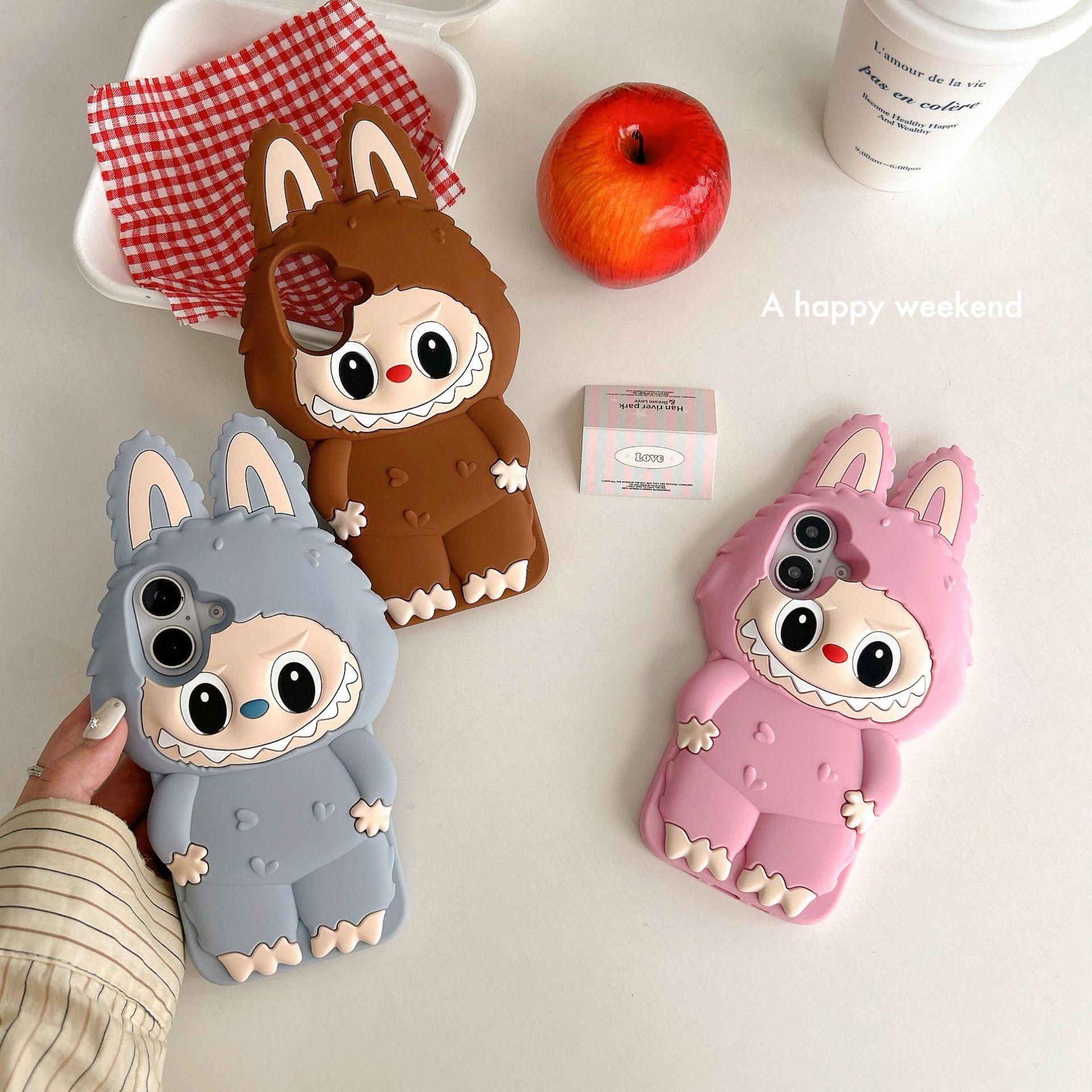 Cartoon cute three-dimensional Rabubu iPhone 16, Apple 15 compatible, for 13/14 Pro Max mobile phone cases Brown iPhone13