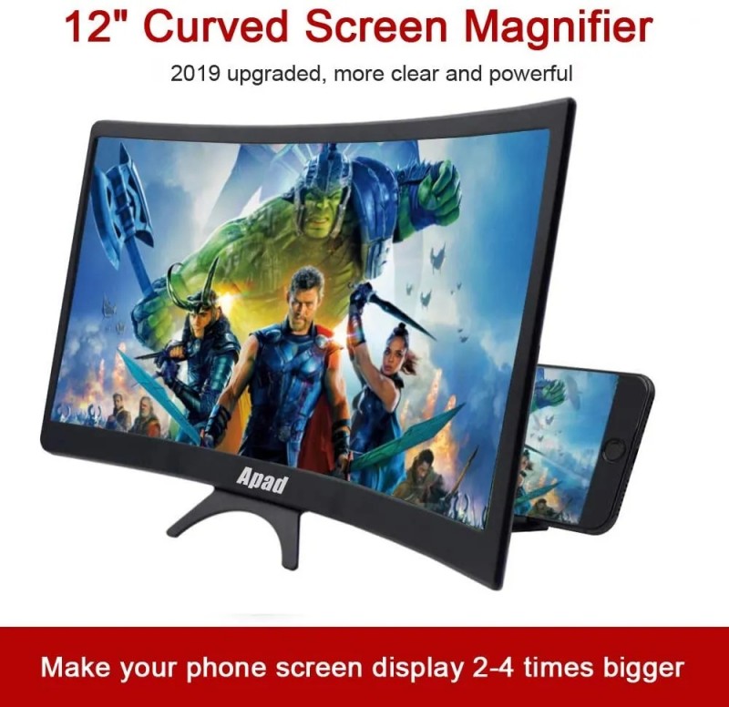 12inch Mobile Phone Curved Screen Amplifier HD 3D Video Mobile Phone Magnifying Glass Stand Bracket Phone Foldable Holder Black 12 inch