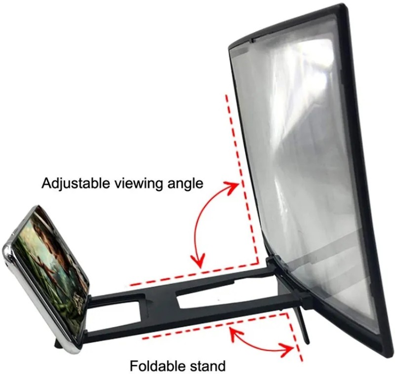 12inch Mobile Phone Curved Screen Amplifier HD 3D Video Mobile Phone Magnifying Glass Stand Bracket Phone Foldable Holder Black 12 inch
