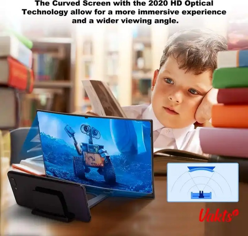 12inch Mobile Phone Curved Screen Amplifier HD 3D Video Mobile Phone Magnifying Glass Stand Bracket Phone Foldable Holder Black 12 inch