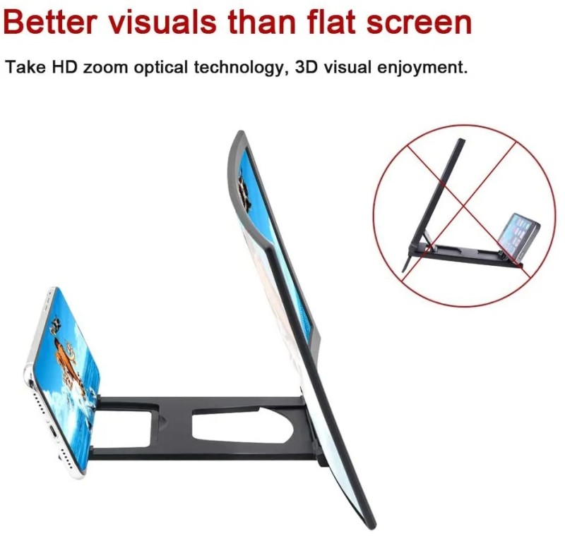 12inch Mobile Phone Curved Screen Amplifier HD 3D Video Mobile Phone Magnifying Glass Stand Bracket Phone Foldable Holder Black 12 inch