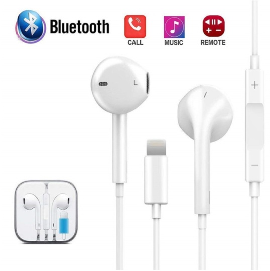 Stereo Headphones Wired Bluetooth Earphone For iPhone 13 12 11 8 7 Plus X XR XS Max Fone De Ouvido Sports Auriculares Earpiece White Length:1.1m