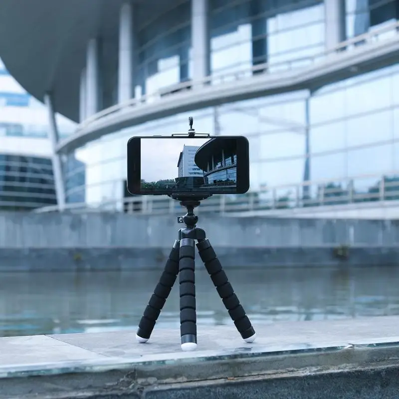 Mini Flexible Sponge Octopus Tripod Selfie Stick Expanding Tripod Stand For Mobile Phone bracket Camera With Phone Clip Holder Black Max extened 5.5