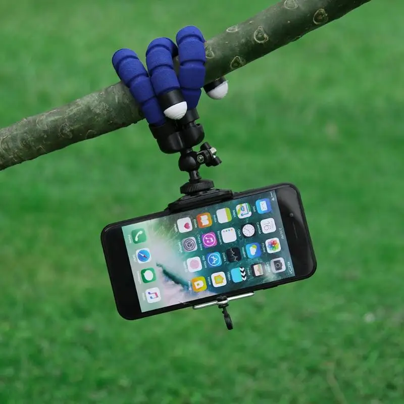Mini Flexible Sponge Octopus Tripod Selfie Stick Expanding Tripod Stand For Mobile Phone bracket Camera With Phone Clip Holder Black Max extened 5.5
