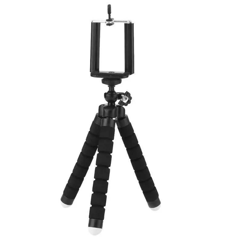 Mini Flexible Sponge Octopus Tripod Selfie Stick Expanding Tripod Stand For Mobile Phone bracket Camera With Phone Clip Holder Black Max extened 5.5