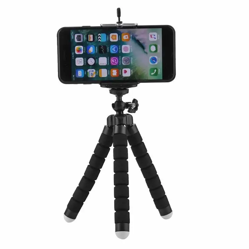 Mini Flexible Sponge Octopus Tripod Selfie Stick Expanding Tripod Stand For Mobile Phone bracket Camera With Phone Clip Holder Black Max extened 5.5
