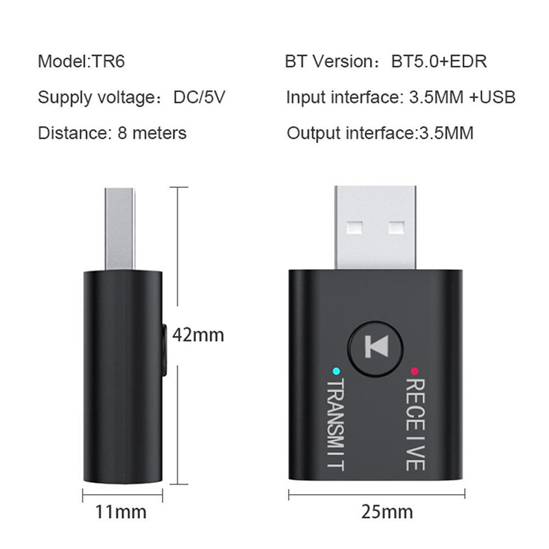 2 In1 USB Wireless Bluetooth Adapter 5.0 Transmitter Bluetooth for Computer TV Laptop Speaker Headset Adapter Bluetooth Receiver USB Music Dongle Adapter For Car Speaker PC AS Picture one size