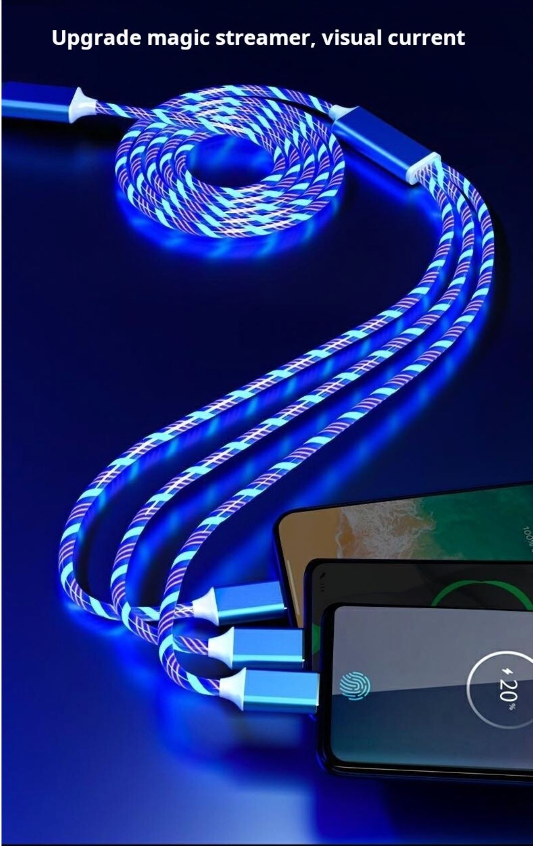3-in-1 Luminous Fast Charge Cable For Apple/Android/Type-C colourful 1.2M