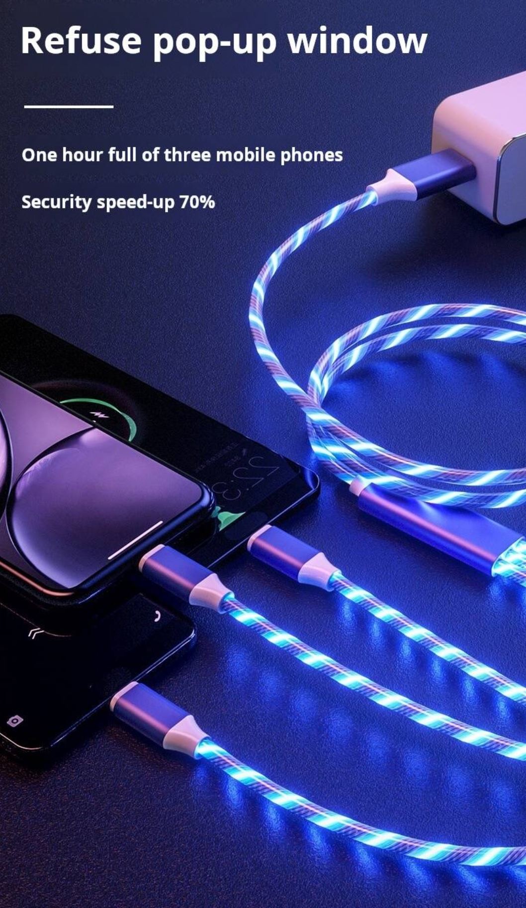 3-in-1 Luminous Fast Charge Cable For Apple/Android/Type-C colourful 1.2M