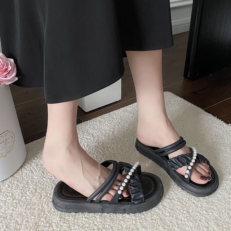Cross border new popular slippers for women in summer, fashionable and non slip one line drag, fairy style cool slippers, cross-border popular Black 36-37