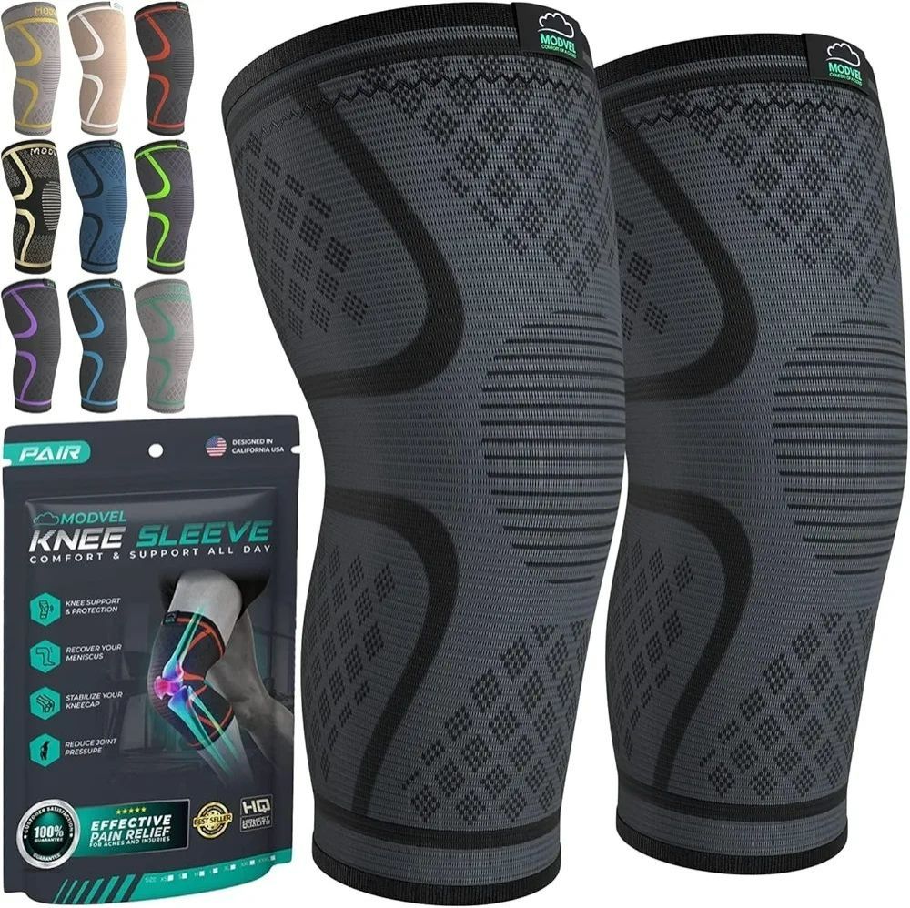 Compression Knee Brace for Women & Men, 2-Pack Knee Brace for Running Knee Pain, Knee Support Compression Sleeve, Workout Sports Knee Braces for Meniscus Tear, ACL & Arthritis Pain Relief Grey Black 1