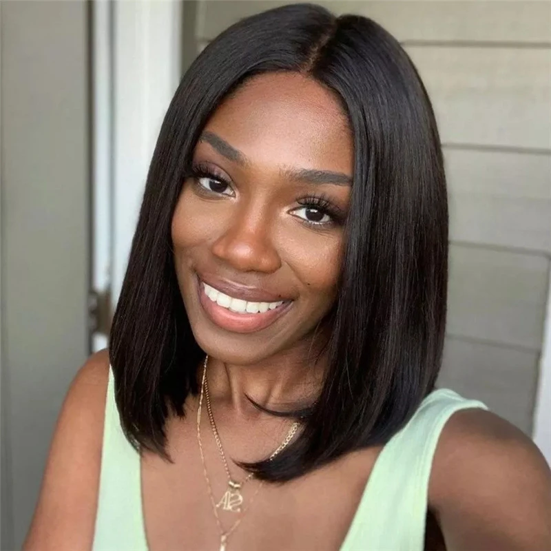 Hot selling European and American fashion wigs for women, short straight hair, BOB headgear, women's synthetic fiber complete package, all head wigs black 30cm
