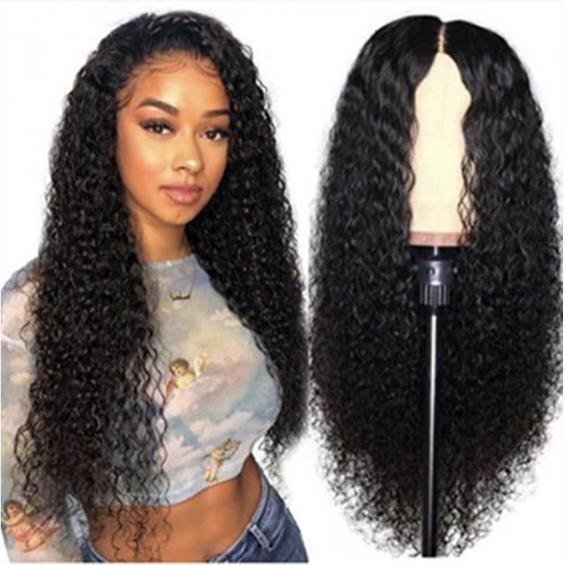 Hot selling European and American fashionable full wig women's cos small roll synthetic medium split long roll hair full head cover black 65cm