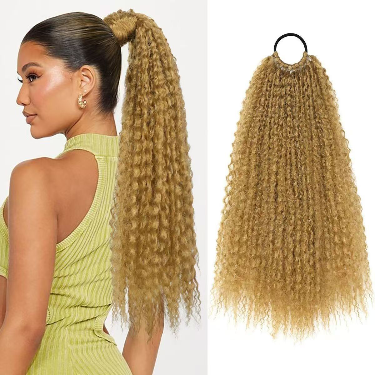 Ponytail Wig for Women - Voluminous Wool Curly Synthetic Hair (10 Colors) - Natural Looking Thick Hair Extensions Rubber band Easy to Wea 1b as picture