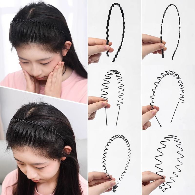 (5 Pack) Metal Headbands for Men Fashion Headband for Women, Unisex Wavy Hair Bands Outdoor Sports Head Bands Simple Elastic Non-Slip Hair Accessories black 5 pack