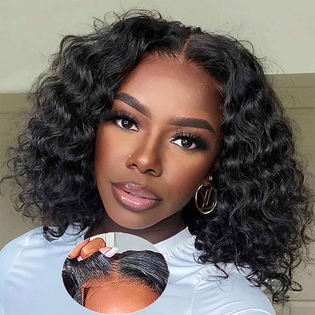 Wear and Go Glueless Wigs Pre Plucked Deep Wave Bob Wig Lace Front Wigs for Beginners Upgraded No Glue Pre Cut 4x4 Lace Closure Glueless Wigs for Black Women 12 Inch black short