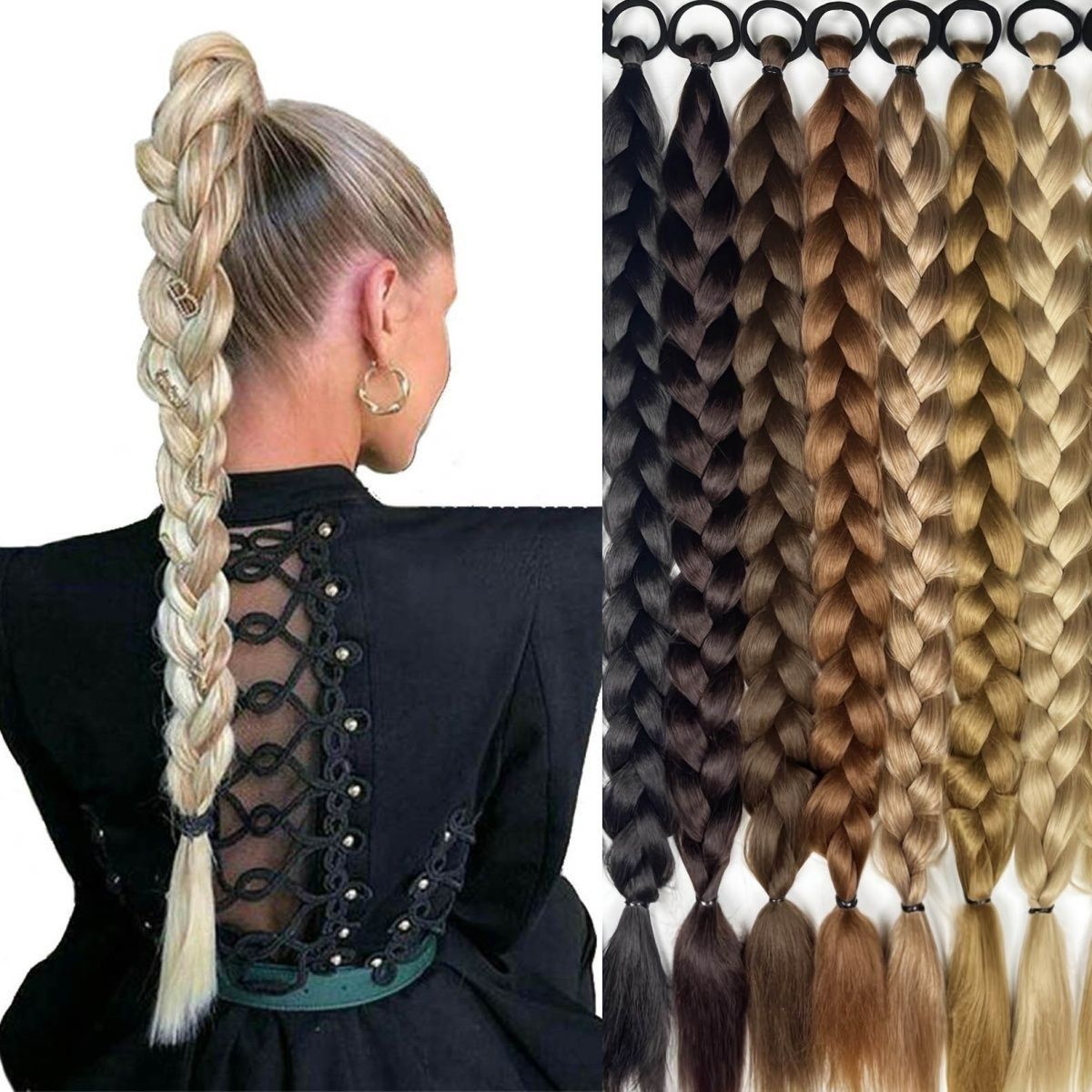 Affordable colored wig braids, suitable for women's short, medium, and long hair braids, ponytails, and popular styles in Africa and Asia Black 100g/60cm