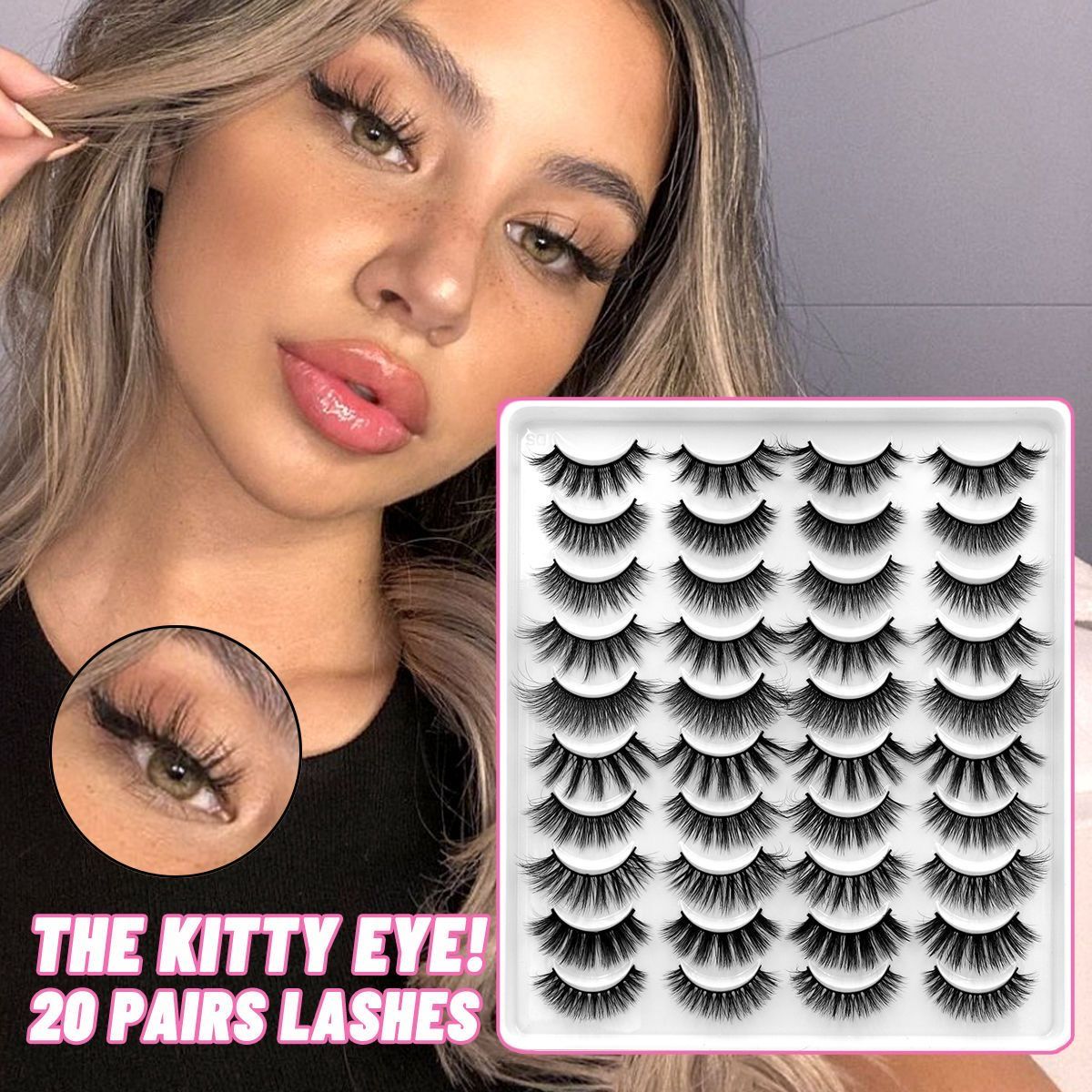 20 pairs of European and American style false eyelashes set, featuring thick, devil like eyelashes, Barbie fox like eyes, elongated tail eyes, and 3D stereoscopic effect black 2 option
